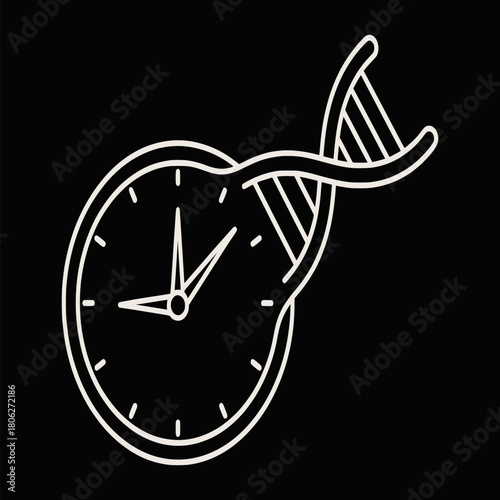 Line art icon symbolizing the scientific concept of the biological clock, aging, and the progression of life through genetics and time
