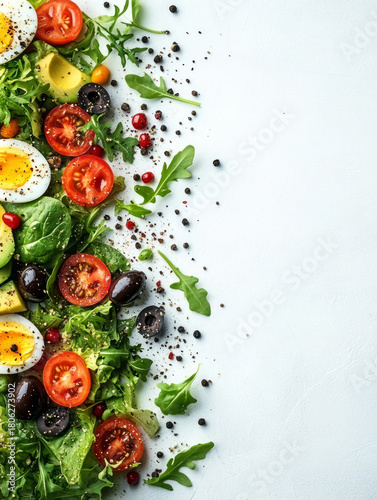 Fresh vegetable and fruit salads with a clean background