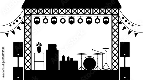 party stage with bright silhouette vector illustration