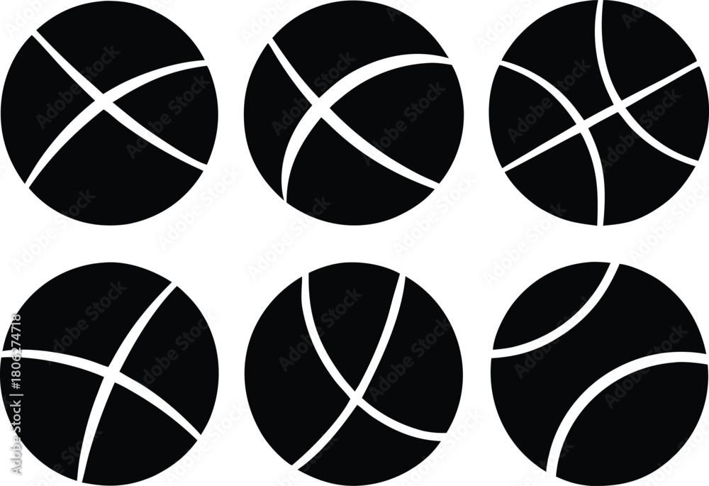 Obraz premium Basketball Silhouette Set – Sports Ball Vector Icons Collection