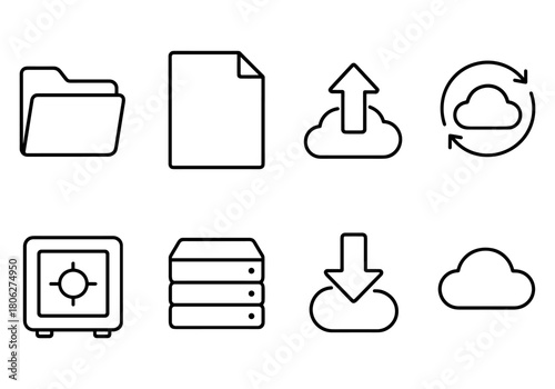Minimalist line icons of file management and cloud computing