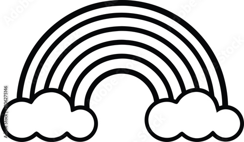 Rainbow with Clouds Outline – Minimal Line Art Vector Illustration