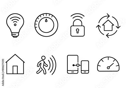 Smart home technology icons for energy efficiency and security