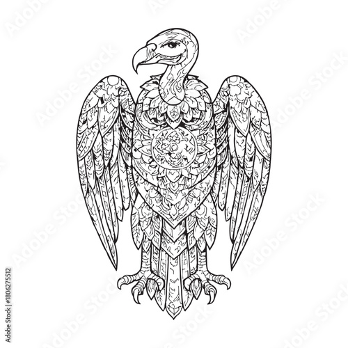 Intricate Vulture Illustration Detailed, Ornamental Bird of Prey Design with Decorative Pattern Elements