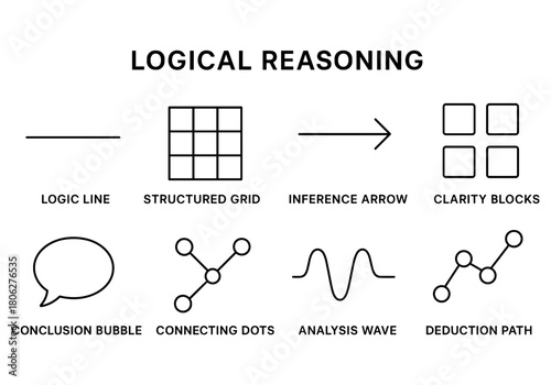 Logical reasoning diagrams featuring lines, grids, and arrows for analytical thinking