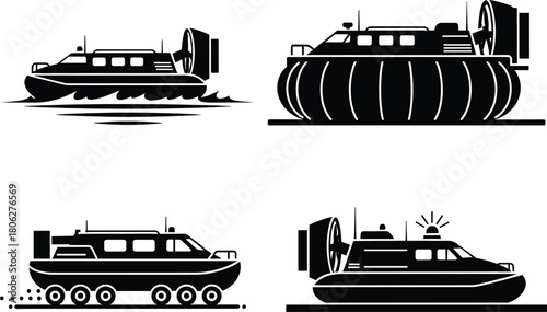 Hovercraft Vehicle Silhouette Vector Collection