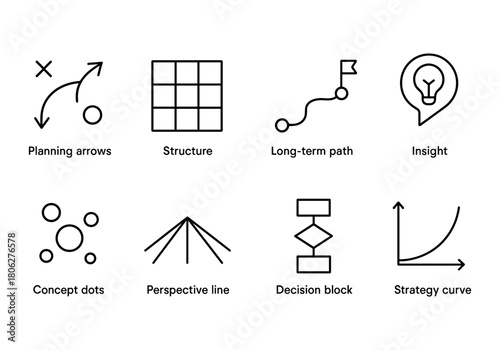 Minimalist business icons for strategic planning and analysis
