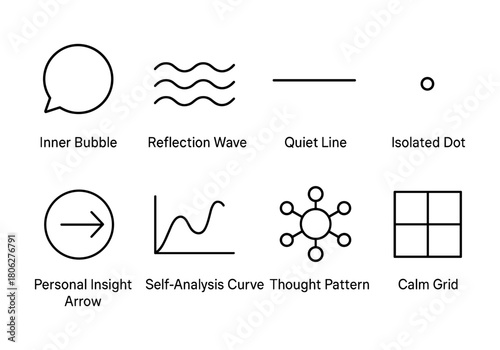Minimalist icons set featuring intuitive symbols for communication and analysis