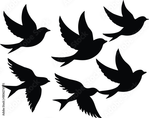 Flying Birds Silhouette Set – Flock of Birds Vector Illustration