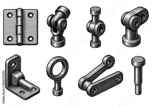 Engraved mechanical components with vintage crosshatch design