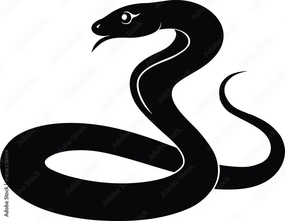 Naklejka premium Snake Silhouette – Curved Serpent Vector Illustration
