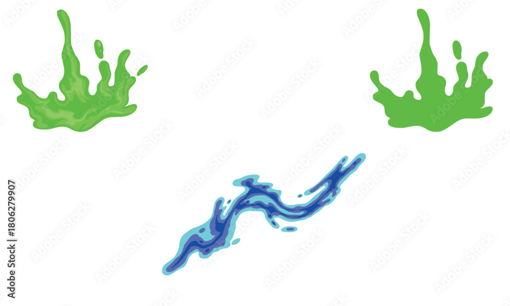 Fototapeta premium Matcha Green and Blue Liquid Splash Graphic Illustration