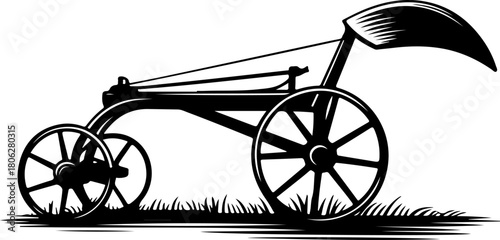 Vintage Agricultural Plow Woodcut silhouette vector illustration