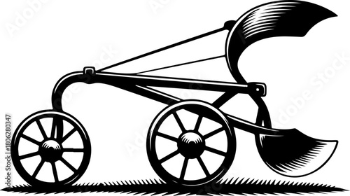 Vintage Agricultural Plow Woodcut silhouette vector illustration