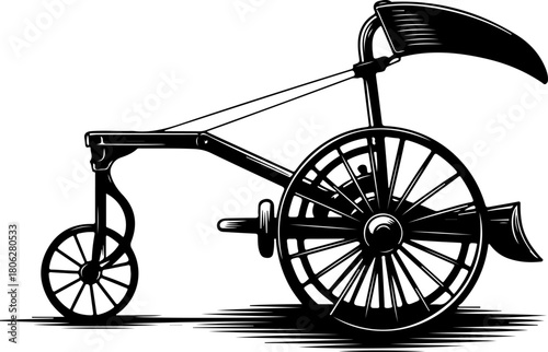 Vintage Agricultural Plow Woodcut silhouette vector illustration
