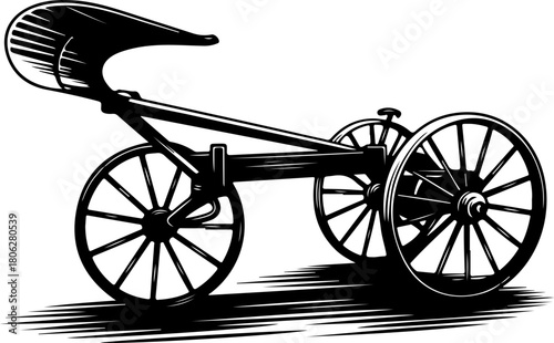 Vintage Agricultural Plow Woodcut silhouette vector illustration