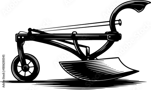 Vintage Agricultural Plow Woodcut silhouette vector illustration