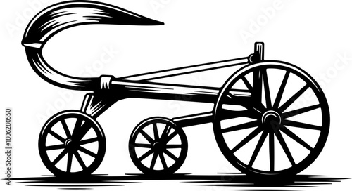 Vintage Agricultural Plow Woodcut silhouette vector illustration