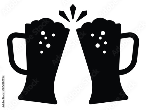 Clinking Beer Mugs Cheers Silhouette Icon, Clinking Beer Mugs Icon – Cheers Toast Beer Glass Symbol