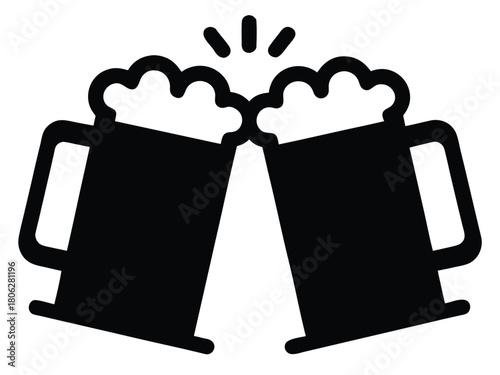 Clinking Beer Mugs Cheers Silhouette Icon, Clinking Beer Mugs Icon – Cheers Toast Beer Glass Symbol