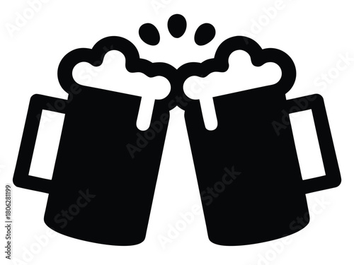 Clinking Beer Mugs Cheers Icon – Toasting Beer Glasses Illustration