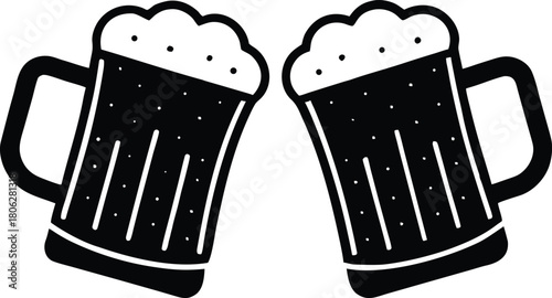 Clinking Beer Mugs Cheers Icon – Toasting Beer Glasses Illustration
