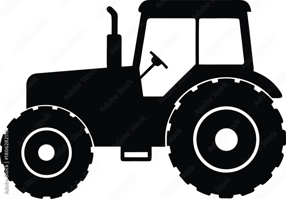 Obraz premium Tractor Silhouette Icon – Farm Vehicle Agriculture Black Vector
