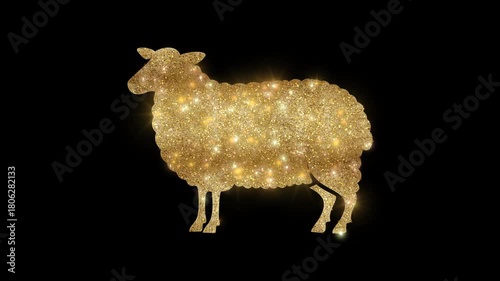 Luxury sheep with golden glitter, alpha channel