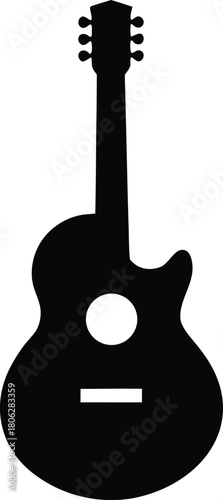 Acoustic Guitar Silhouette Icon – Black Musical Instrument Vector
