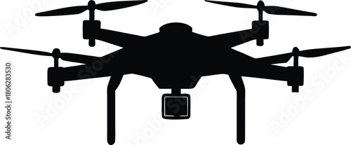 Professional Drone Silhouette Icon – Quadcopter UAV Isolated Graphic
