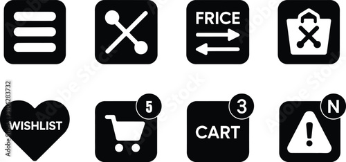 Shopping Cart, Wishlist, and Cart Notification Icons. Ecommerce and Retail Vector Symbols for Online Shopping