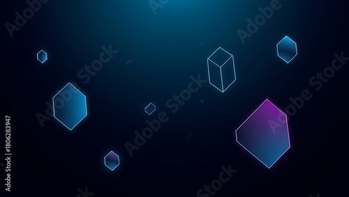 Sleek, futuristic technological shapes glowing with cyan and magenta light.