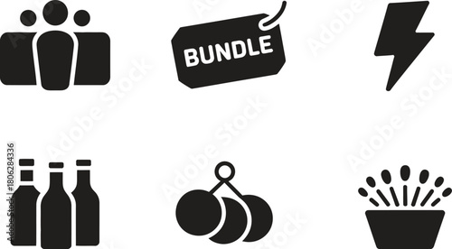 Bundle Sale Icons. Group, Bundle, Flash, Lightning, and Offer Icons for Discounts and Promotions. Vector Design