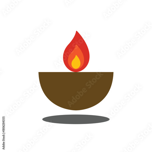 An illustration of Diya lamp. Oil lamp with fire. Hindu festive season also known as festival of light.