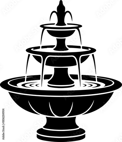 classic tiered water fountain silhouette vector illustration