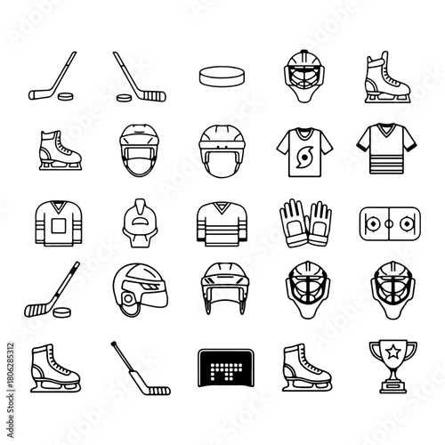 silhouette pack of ice hokey icon thin linear