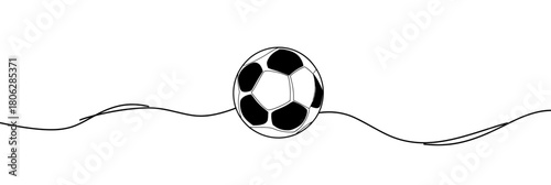 Minimalist continuous line drawing of soccer ball silhouette on white background simple linear sports icon vector illustration