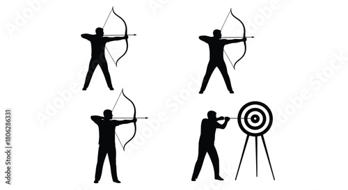 Silhouettes of archers preparing to shoot with a target included