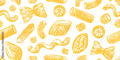 Macaroni seamless pattern Pasta crayon hand drawn