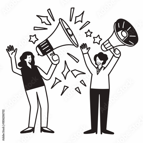 People Celebrating with Megaphones Illustration