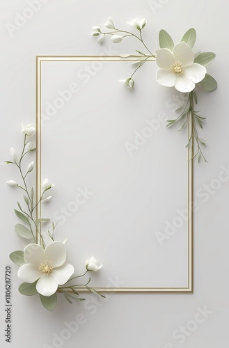 White flowers framing a golden rectangle on white