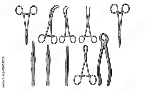 Vintage surgical instruments collection: detailed retro medical tool set
