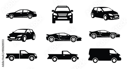 Selection of various vehicle silhouettes including cars trucks and vans