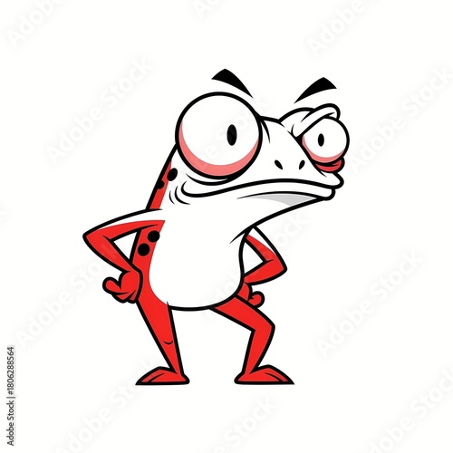 Funny frog character with bold attitude and expressive eyes ready for your creative project or design looking suspicious on white backdrop, perfect for kids
