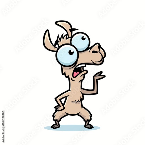 Hilarious llama cartoon character with big eyes expressing shock and surprise makes a great reaction meme or funny animal illustration for kids