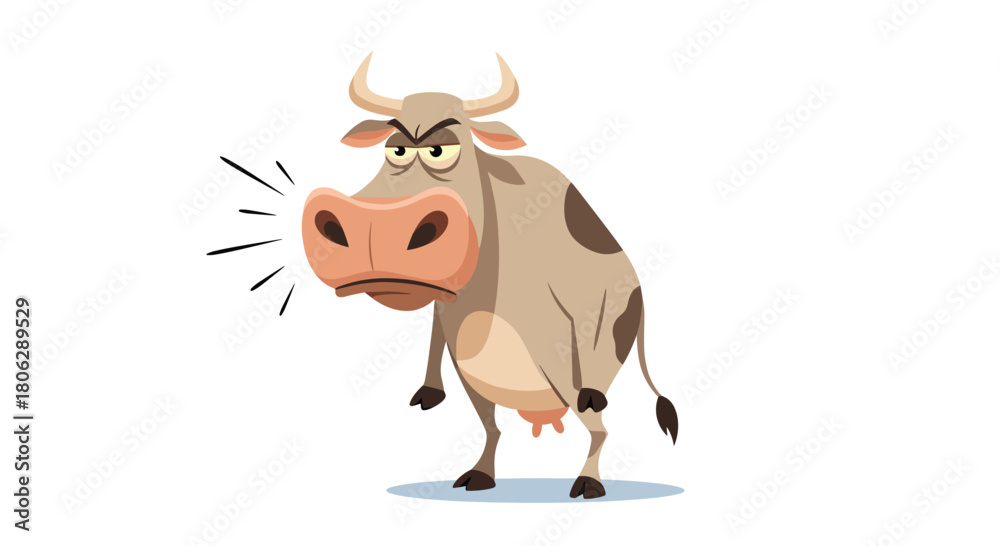 Fototapeta premium An angry cartoon cow shouting with its mouth wide open and an aggressive expression in a very vocal manner.