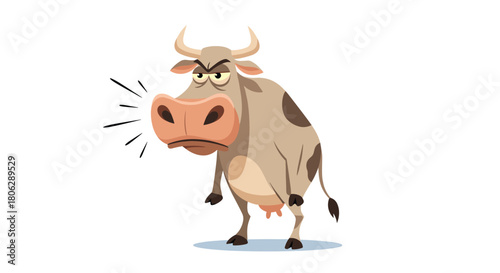  An angry cartoon cow shouting with its mouth wide open and an aggressive expression in a very vocal manner.