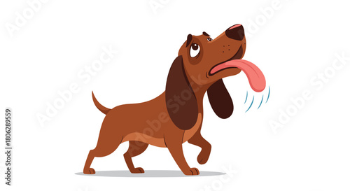  Joyful cartoon dachshund dog with its tongue hanging out and tail wagging in a happy and playful mood illustration.