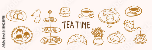 Hand drawn vintage tea time collection