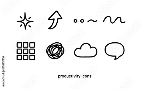 Minimalist productivity icons for workflow enhancement and organization